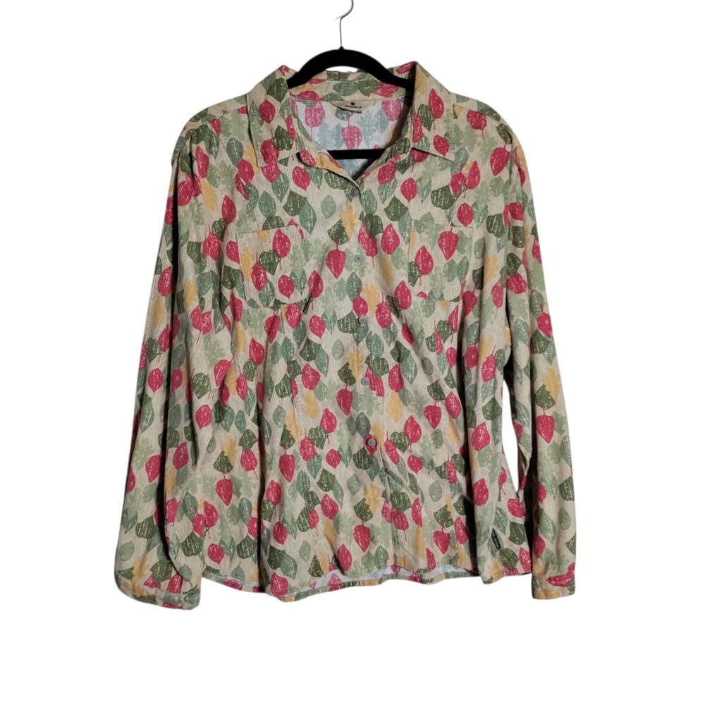 Woolrich Womens XXL Sage Green Red Leaf Print Cotton Button Down Shirt 2082